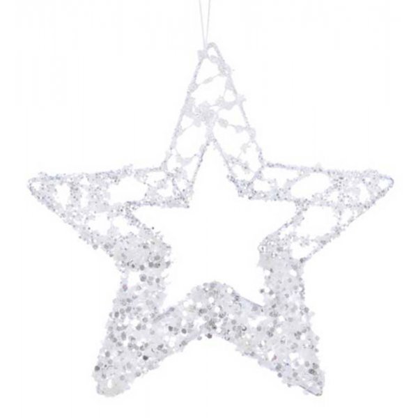 Χριστουγεννιάτικο Μεταλλικό Αστέρι Λευκό, Περίγραμμα (15cm)